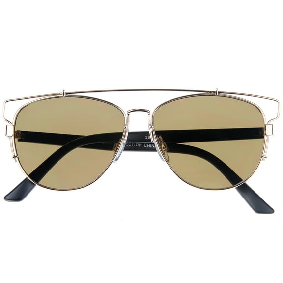sunglassLA - Technologic Full Metal Crossbar Flash Mirror Flat Lens Aviator Sunglasses - 54mm