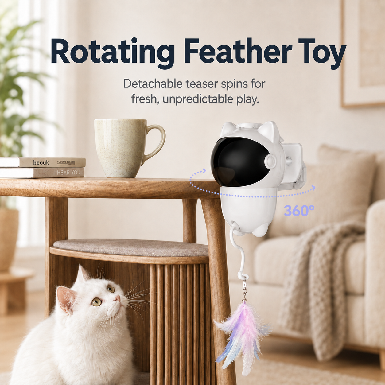 Juguete para gato, láser 360 y pluma giratoria, 2 modos, recargable, juguetes interactivos para gatos aburridos de interior 5