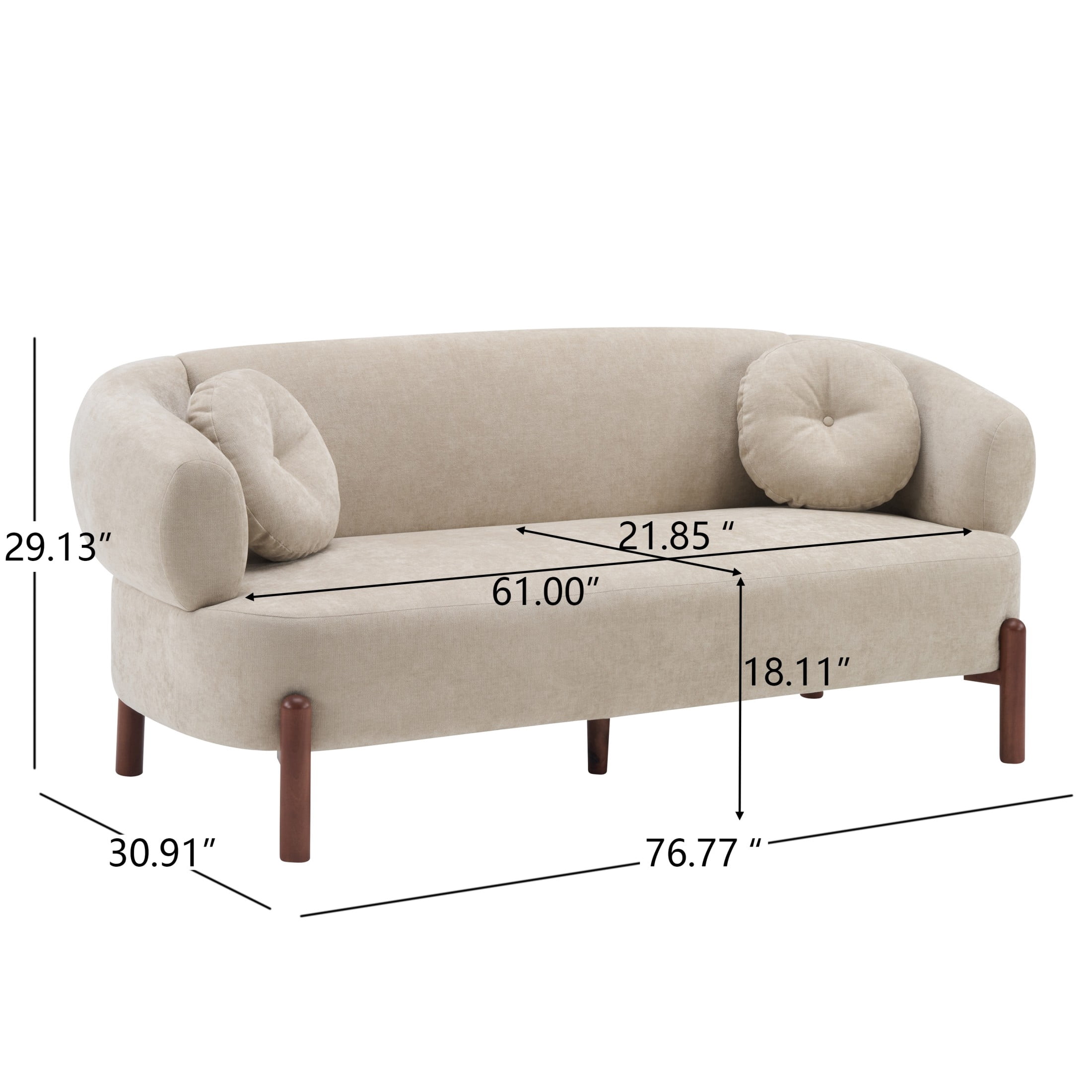 Christopher Knight Home Modern Curved Upholstered Sofa with Round Pillows, Birch Wood Legs, Almond