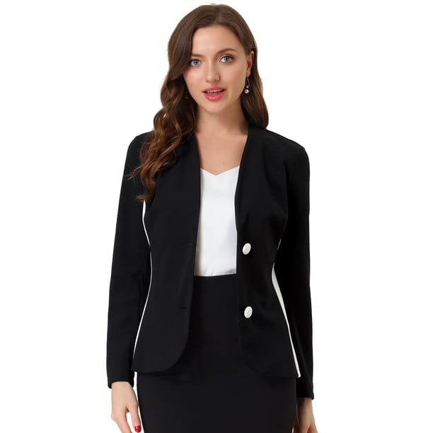 Blazer Allegra K de oficina para mujer Botones Manga larga Negro XL