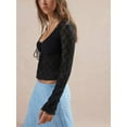 thumbnail image 5 of Long Sleeve Women's Sexy Scoop Neck Crop Tops Slim Fit Lace Blouses, 5 of 6