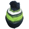 thumbnail image 3 of Best Winter Hats Quality Variegated Stripe Solid Cuff Beanie W/Large Pom - Navy/Lime Green, 3 of 3
