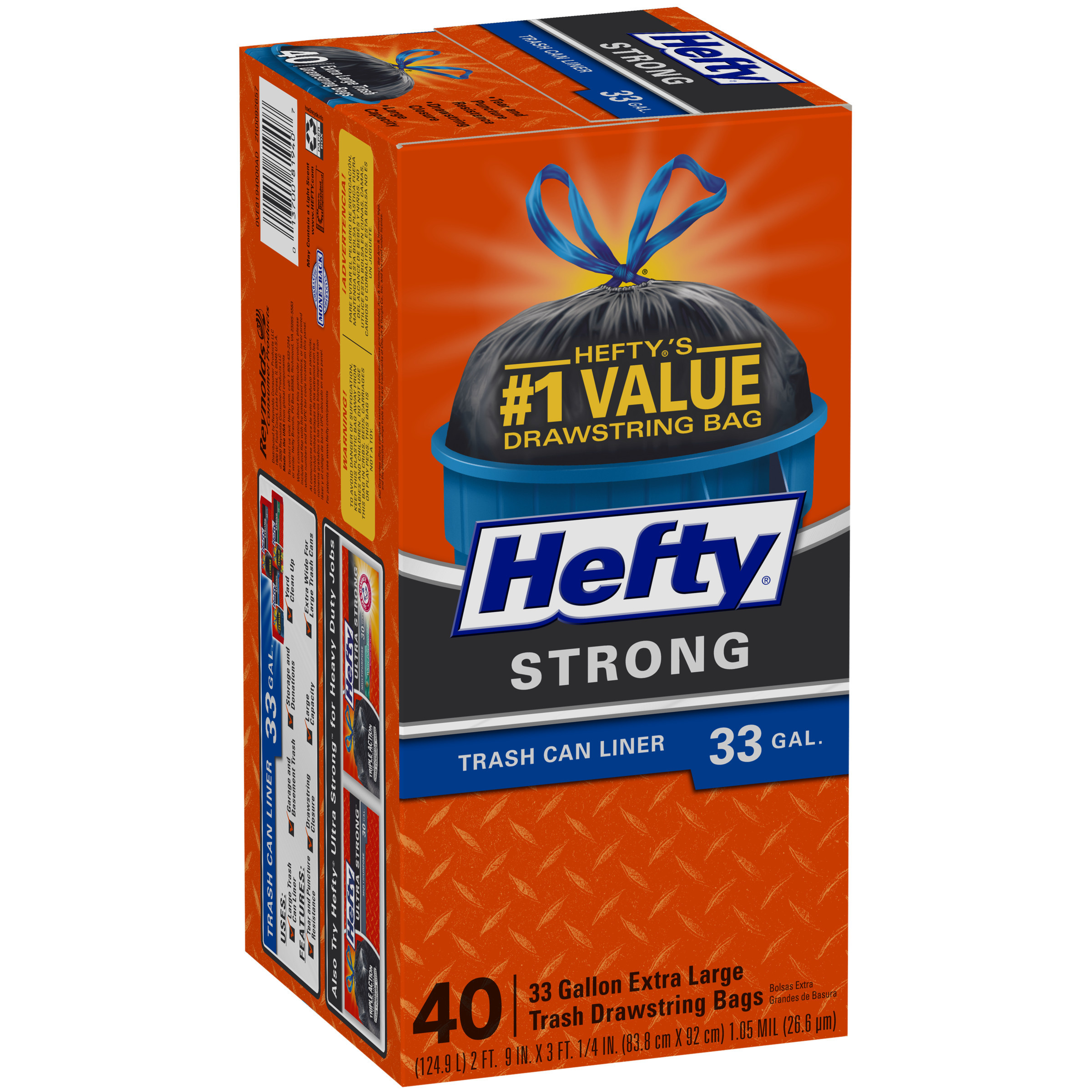 Hefty® Strong 33 Gallon Trash Can Liner Extra Large Trash Drawstring Bags 40 ct Box