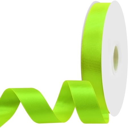 1 inch Wide 100 Yards Double Face Fluores Green Satin Ribbon Fabric Ribbon for Gift Wrapping Weddings Decoration Bouquet Balloons Arts Craft Sewing Hair Bow Invitation