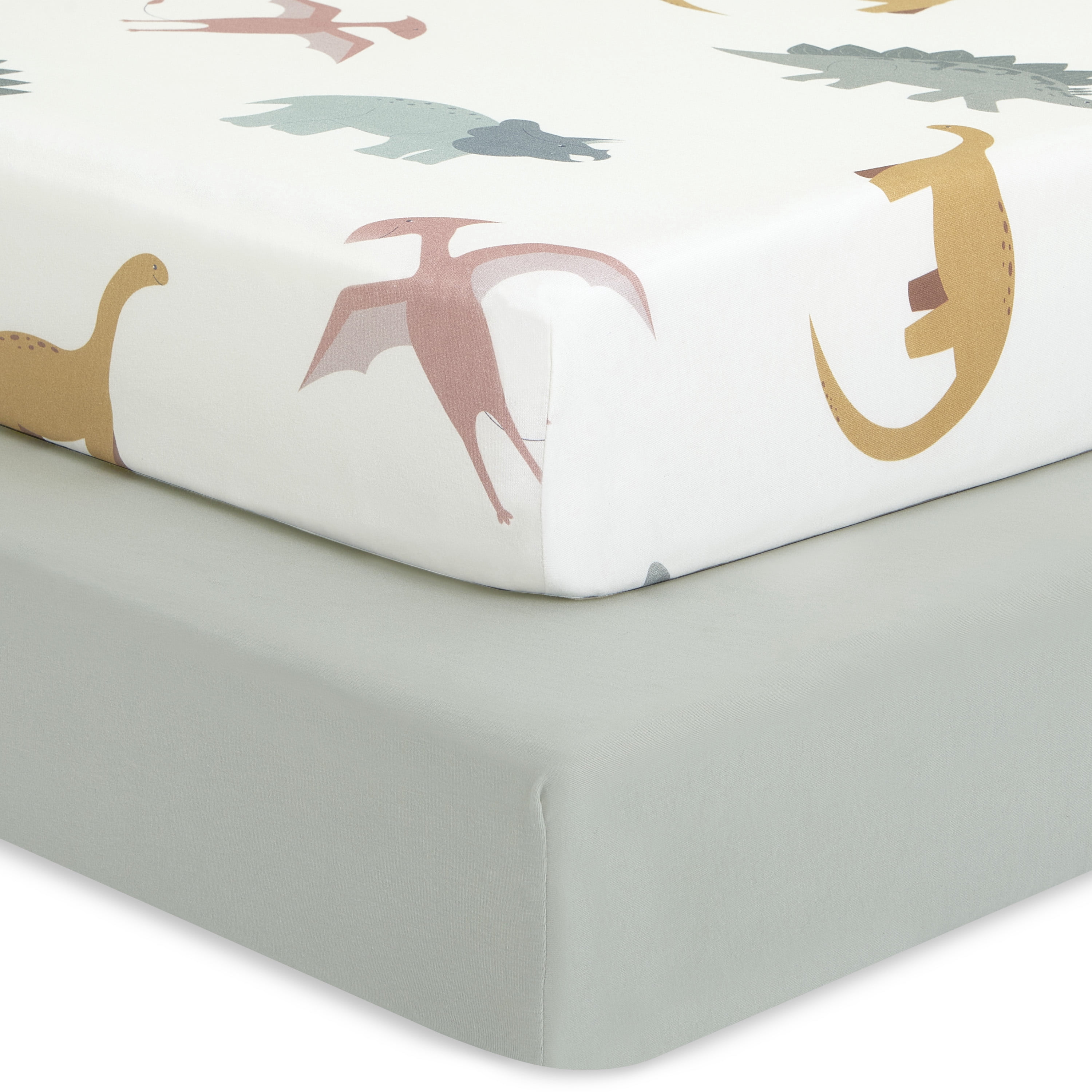 Evolur RawrSome Collection ( 2pc Sheet Set ), Light Sage Green & Dinosaur Print