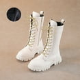 thumbnail image 4 of MUXiin Girls Lace Up Boots Mid Calf Combat Boots PU Leather Side Zipper Punk Goth Boot Kids Cute White Riding Boot, 4 of 6