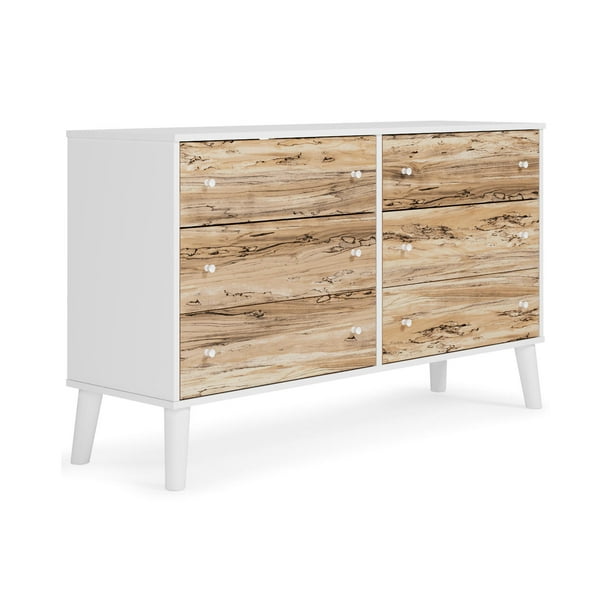 Natural Sugarberry Wood Grain Dresser, White Dresser With Natural Wood Drawers