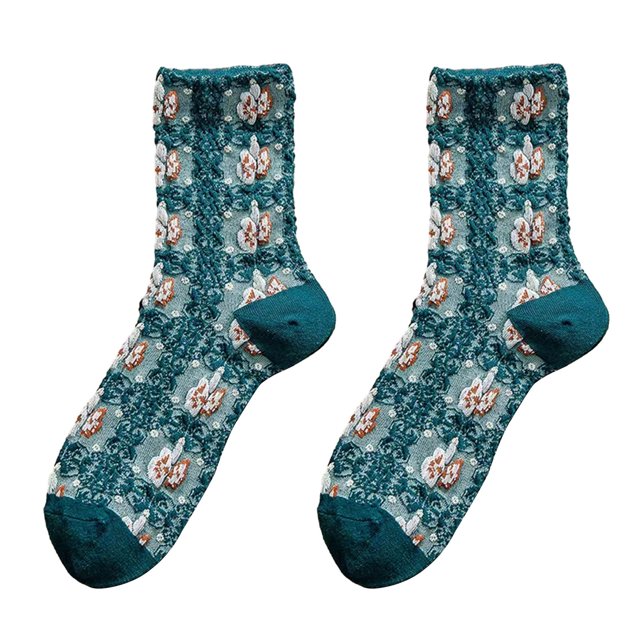 CSChome Chaussettes Rétro Style 1 Paire Femmes Automne Hiver Tube Rétro Design Jacquard Élastique Chaud Mi-Tube