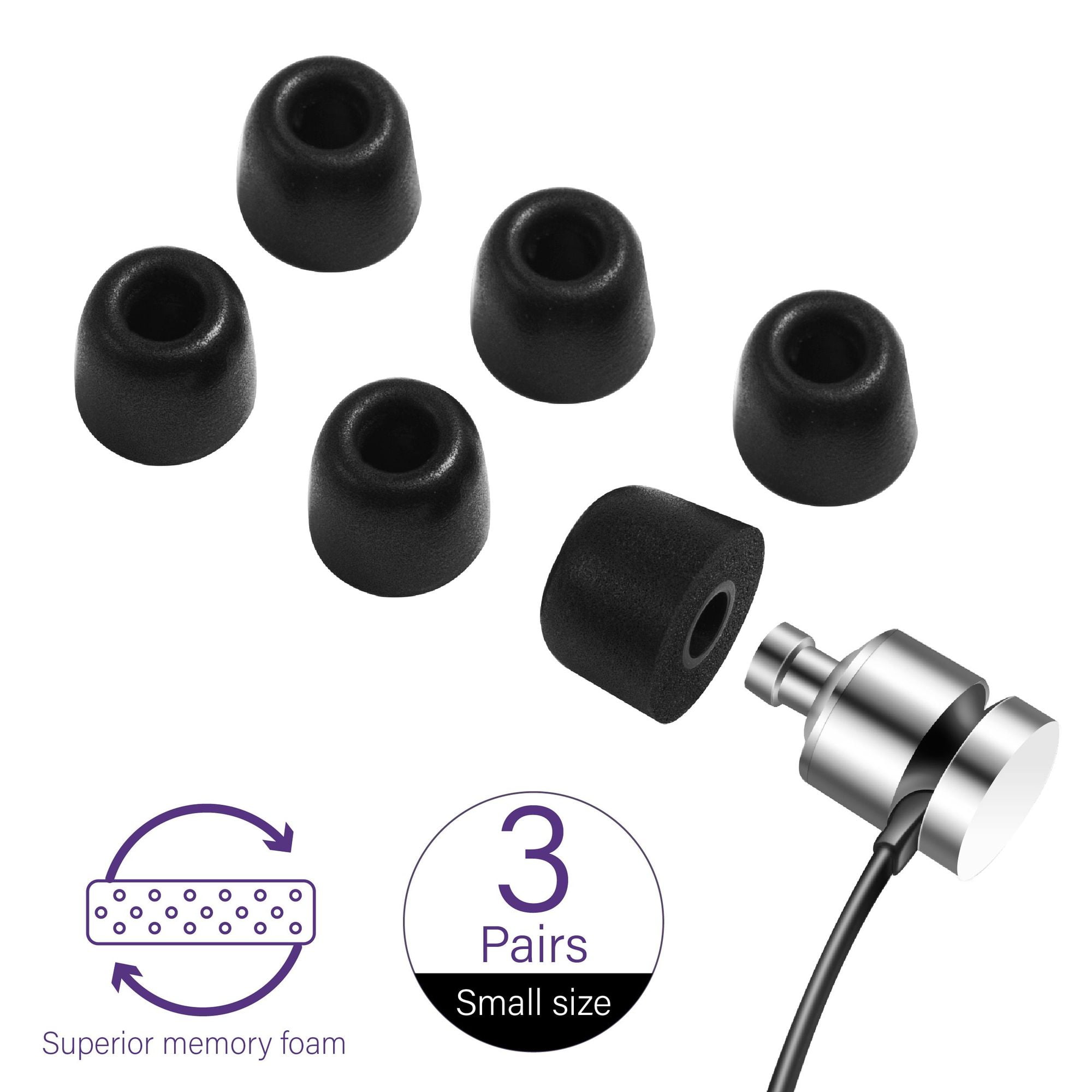 3 Pairs Memory Foam Ear Tips Replacement for 56mm EarBuds with Storage