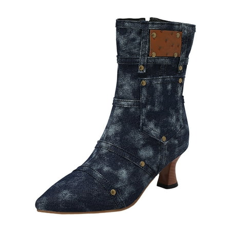 

YUHAOTIN Stiletto Heels for Women Closed Toe Ladies Casual Western Cowboy Pure Colour Pointed Toe High Heel Wineglass Heel Short Mid Comfortable Large Size Boots Ankle Boots Short Boots