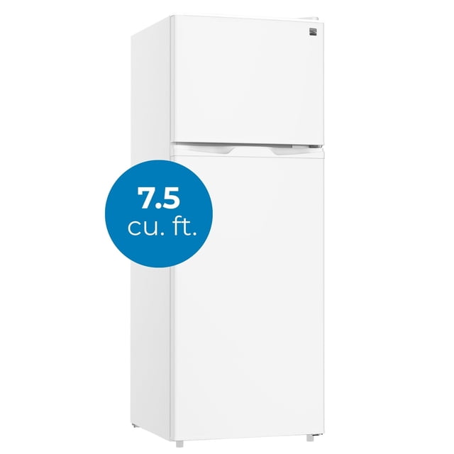 Kenmore 7.5 Cu.ft Top Mount Refrigerator with Freezer Dual Door, White Finish for Apartment, Garage, Small Kitchen