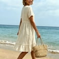 thumbnail image 5 of Horkkom T Shirt Dress Women Short Sleeve Button Down Solid Color Sundresses Vacation Beach Mini Dresses , S-3XL, 5 of 9