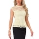 thumbnail image 4 of INSPIRAR CHIC Blusa sin mangas de encaje floral de ganchillo con cuello redondo y peplum en color beige, 4 of 6