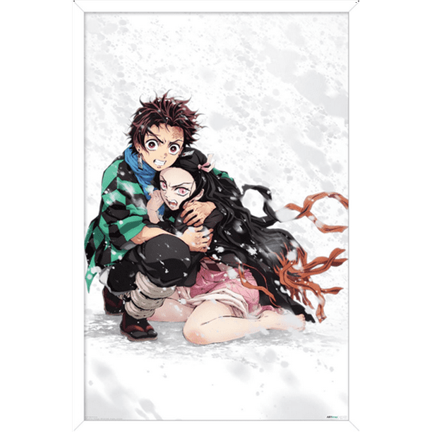 Trends International Demon Slayer Tanjiro Nezuko Embrace Wall Poster 24 25 X 35 75 X 75 White Framed Version Walmart Com