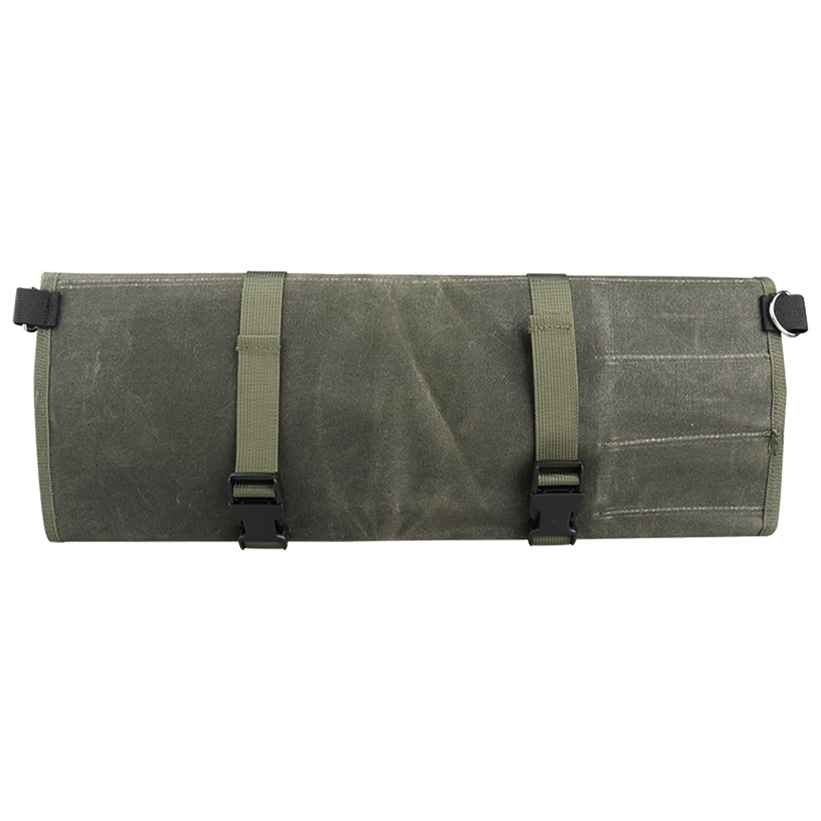 Fiocias Portable Roll Bag Cooking Tools Storage with Shoulder Strap Case 10 Slots Carry Case Pouch Holders for Travel Picnic BBQ