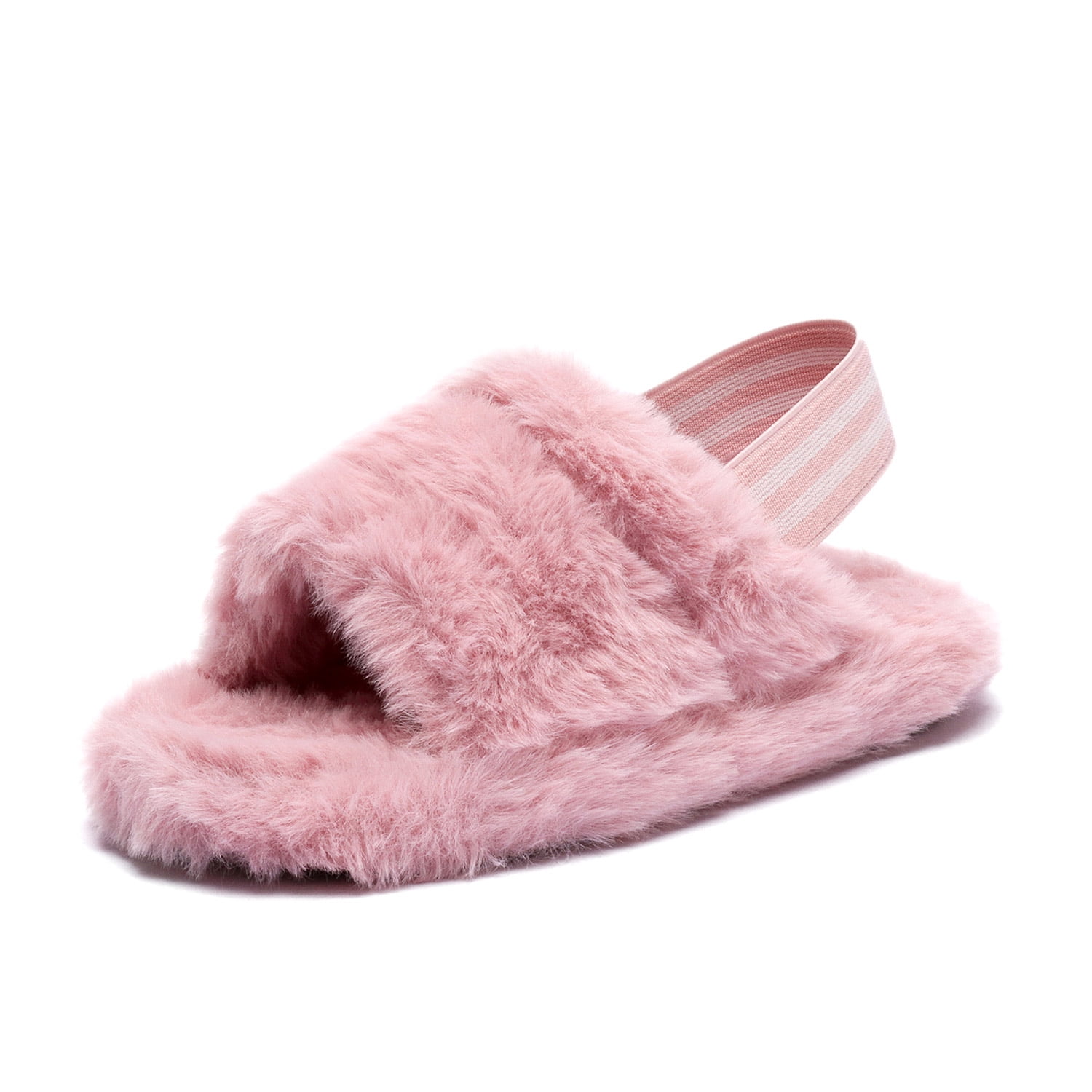 Kids Girl Slides Furry Slippers Children Faux Fur Slip-On Flip Flop Sandal Shoes