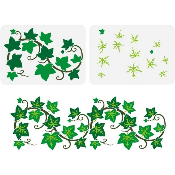 2PCS Layered Ivy Stencil for Painting 8.3x11.7 inch Large Ivy Painting Stencil Reusable Leaf Leaves Plant Drawing Template Plants Theme Stencil