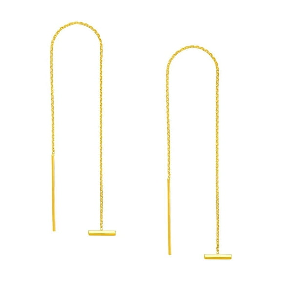 14k Yellow Gold Mini Bar Threader Earrings Sparkle-Cut Cable Stud Earring for Women - .9 Grams