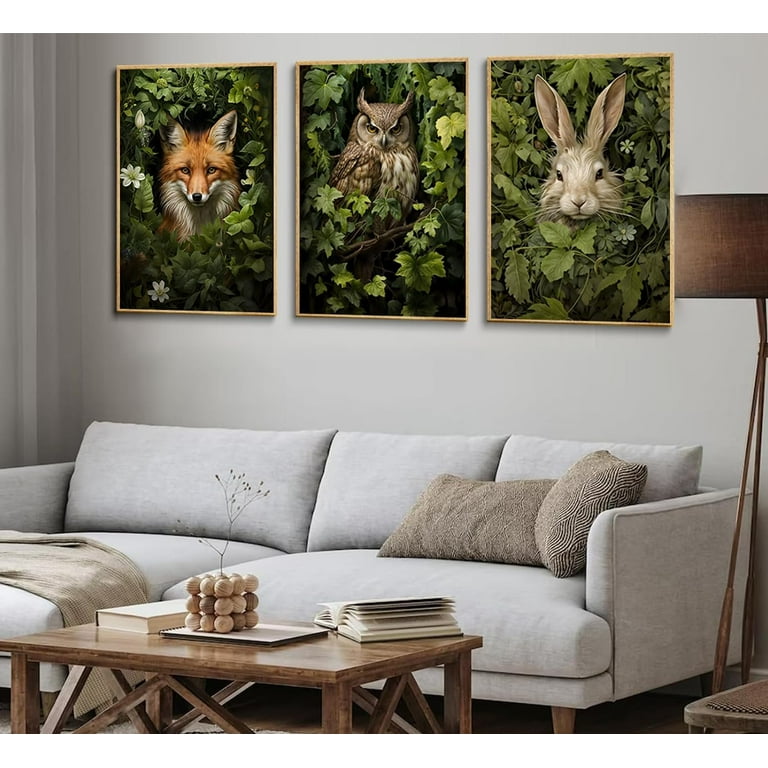 Woodland Animals Nursery Wall Art Prints - Fox Owl Raccoon Squirrel Deer Bear (Set