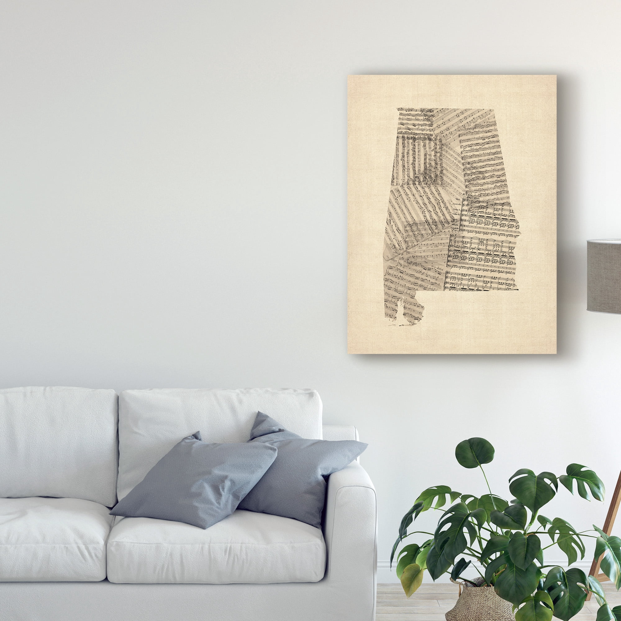 Trademark Fine Art 'Old Sheet Music Map of Alabama' Canvas Art by Michael Tompsett