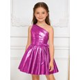 thumbnail image 6 of Raenseen Girls Shiny Party Dress With Belt One Shoulder A Line Summer Dress Patent Leather Look Modern Jazz Dance Outfits Hot Pink 8, 6 of 7