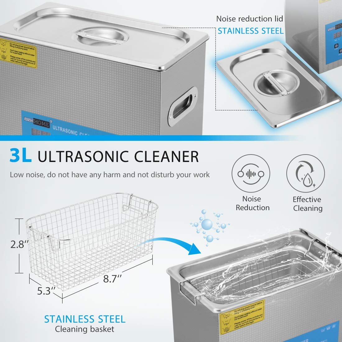 SPECSTAR Professional 3L Portable Touch Controllable Electric Ultrasonic Cleaner Machine with Digital Timer and Heater for Parts Jewelry Watch Coin Glass Circuit Board
