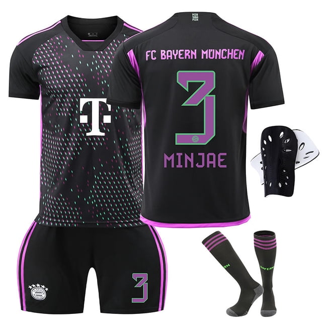 2324 Camiseta de fútbol visitante del Bayern No. 9 Kane 10 Sane 25 Muller 3 Jin Minzai camiseta para niños y adultos transfronterizos3 con calcetines+equipo de protección