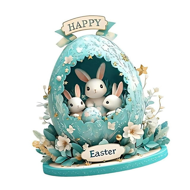 2d Pascua de huevo de huevo de huevo decoración de la artesanía acrílica con plato de stand para la sala de estar de la sala de estar al aire libre