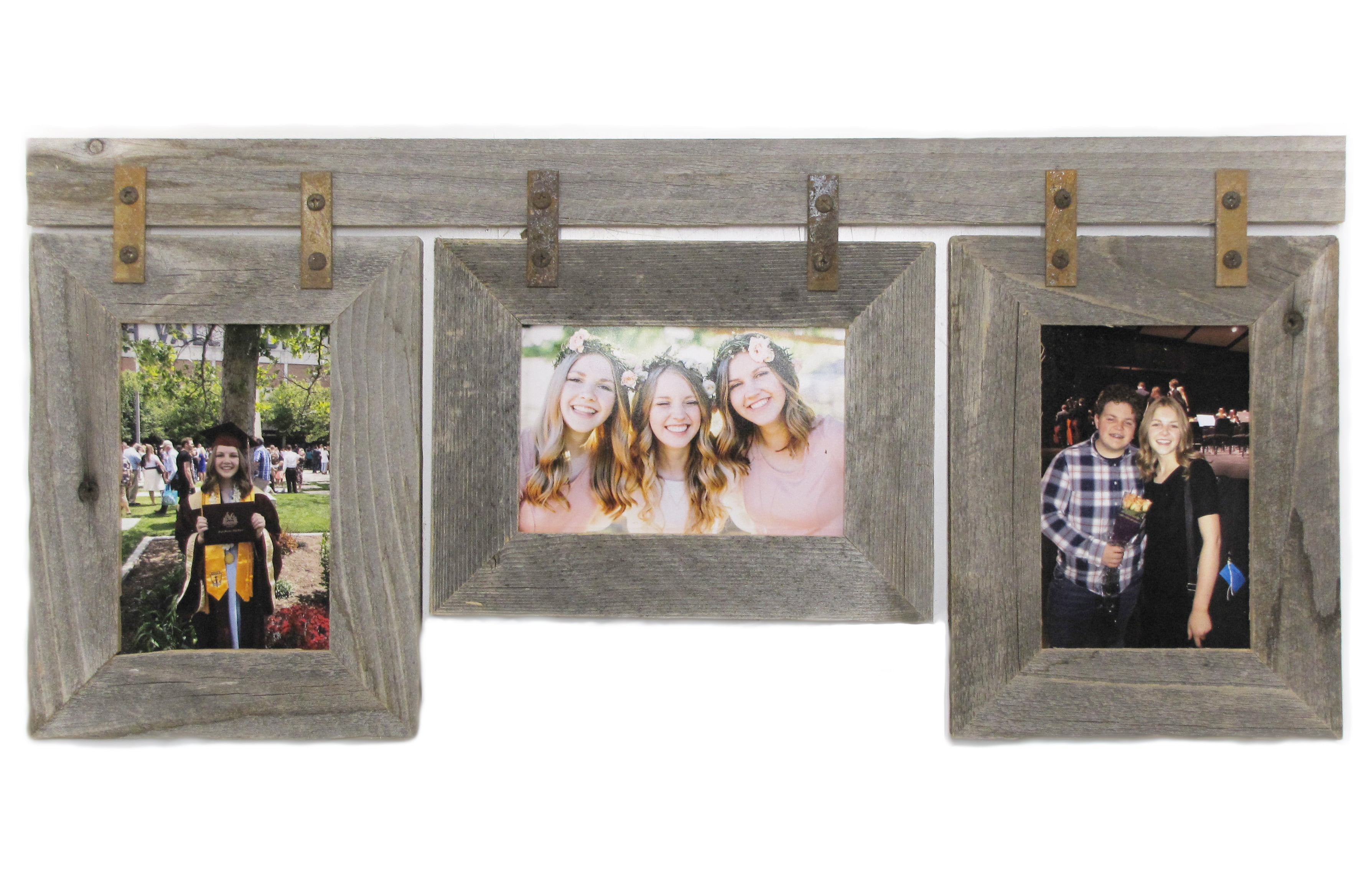 8x10-2.5" Wide Reclaimed Rustic Barn Wood Vertical Collage Frame Holds 3 Photos 