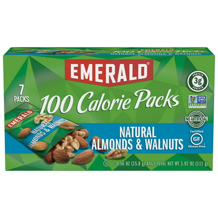 Emerald 100 Calorie Packs Gluten-Free Natural Almonds & Walnuts, 0.56 Oz., 7