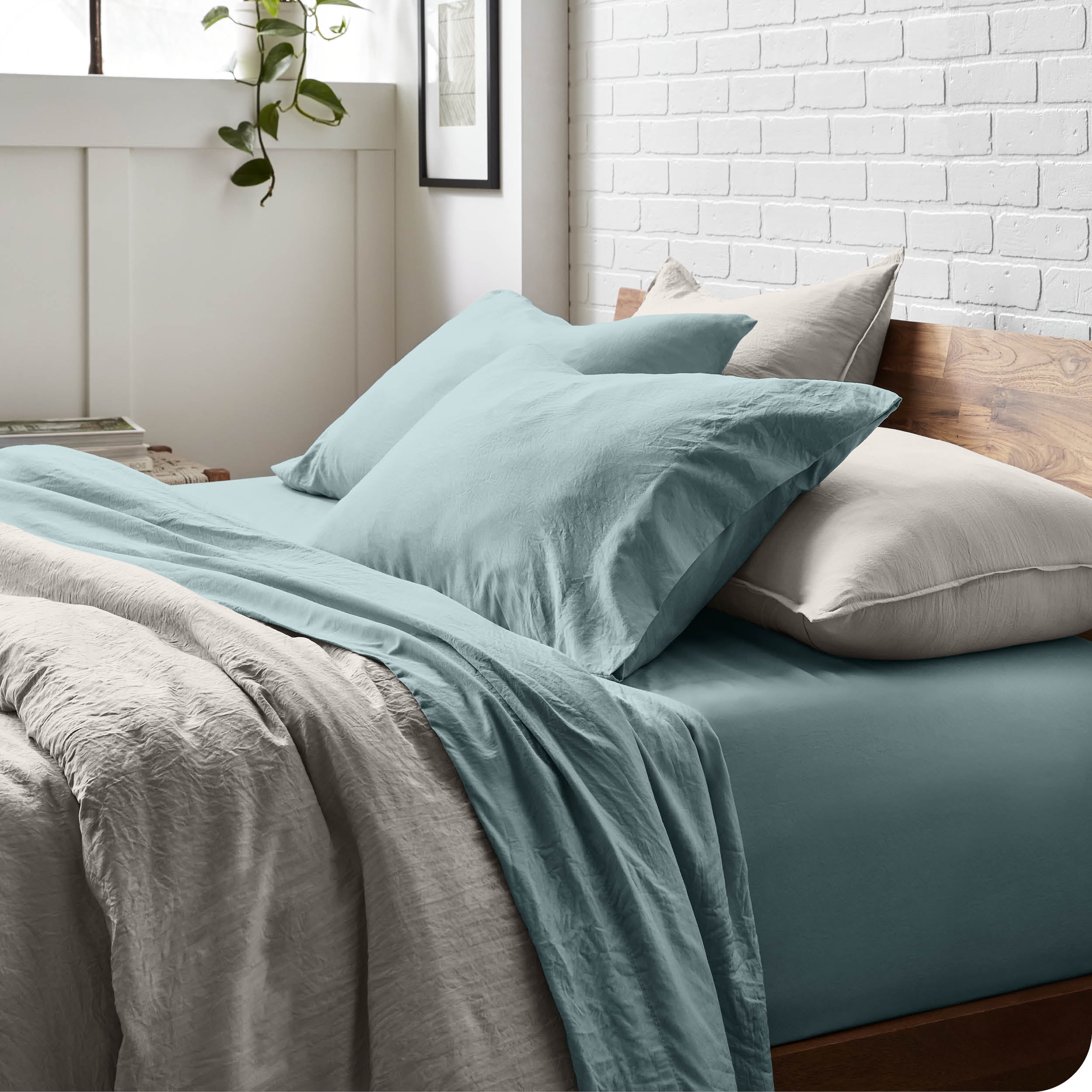 Bare Home Slate Sandwashed Microfiber Sheet Set, Wrinkle Resistant, Deep Pocket, Twin