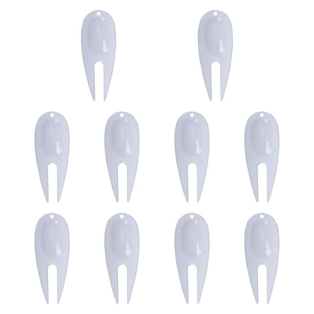 10 piezas de herramienta para cortar hoyos de golf, horquilla de golf, limpiador de ranuras ligero, multifuncional, verde Blanco