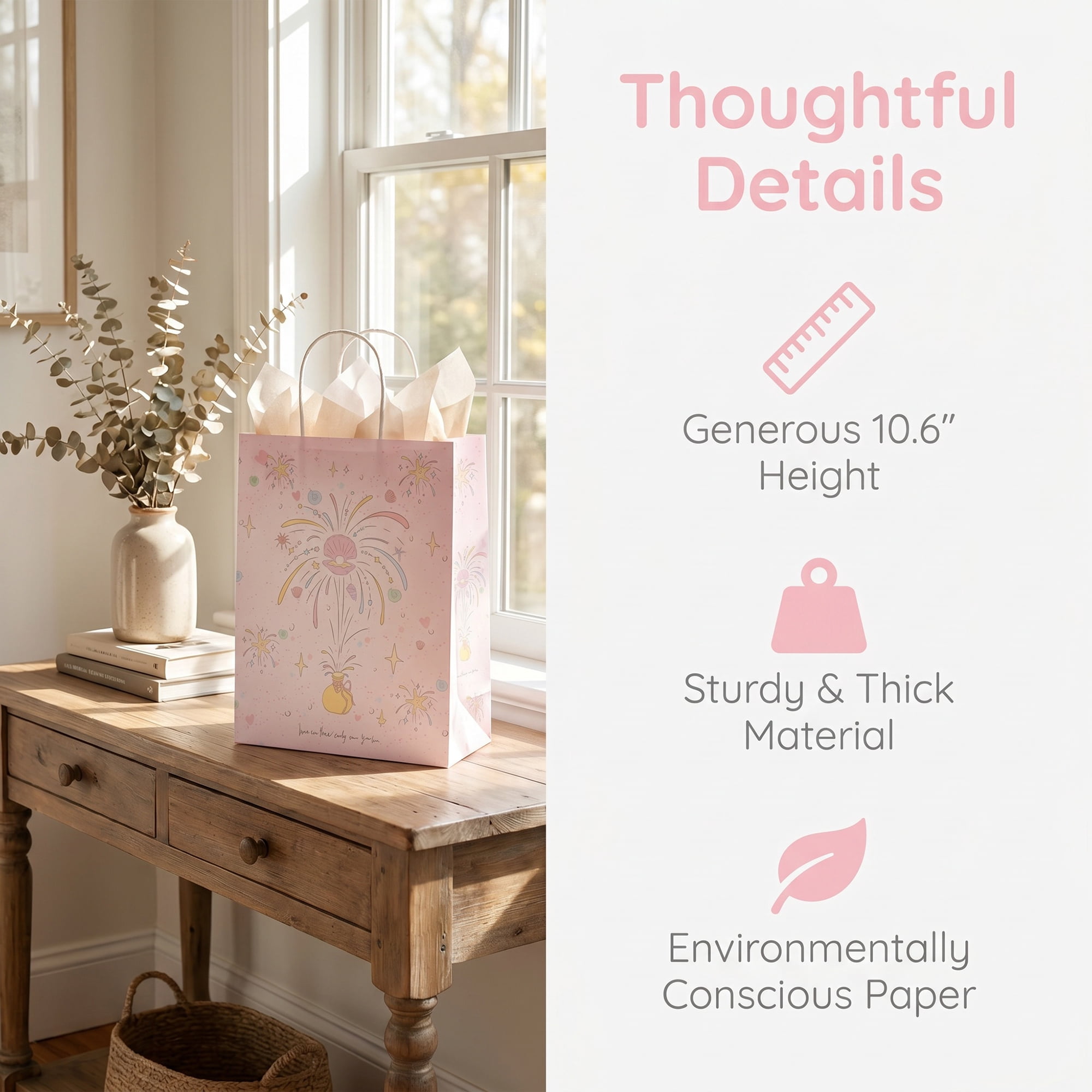 Unique Bargains 6Pcs Thick Paper Gift Bags with Handles Firework 8.3" x 4.3" x 10.6"