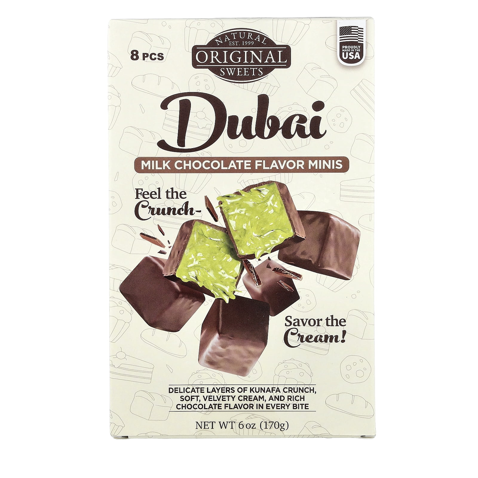 Original Natural Sweets Dubai Milk Chocolate Minis, 8 Pieces, 6 oz (170 g)