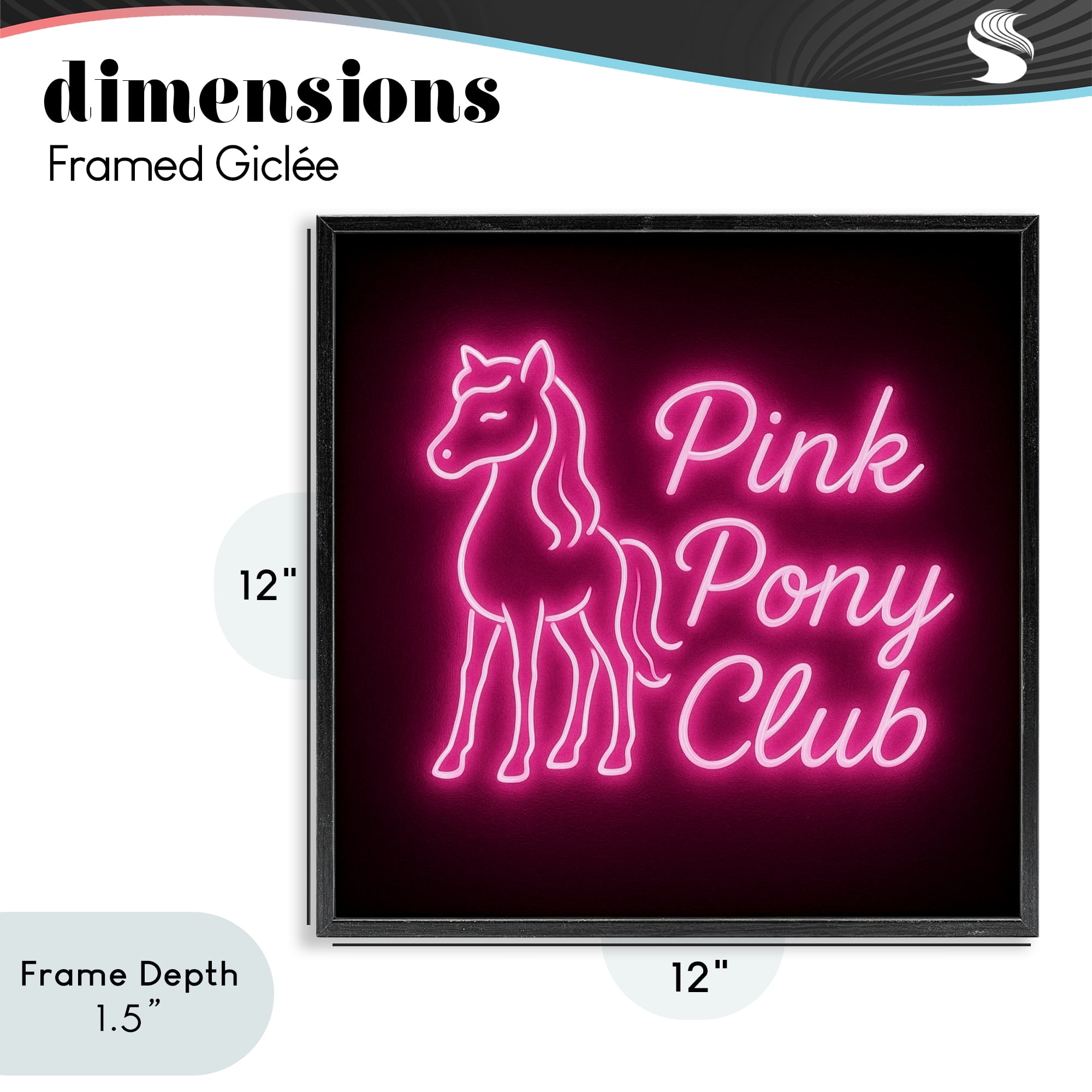 Stupell Industries Pink Pony Club Neon Black Framed Giclee Art, design by Grotto Studios