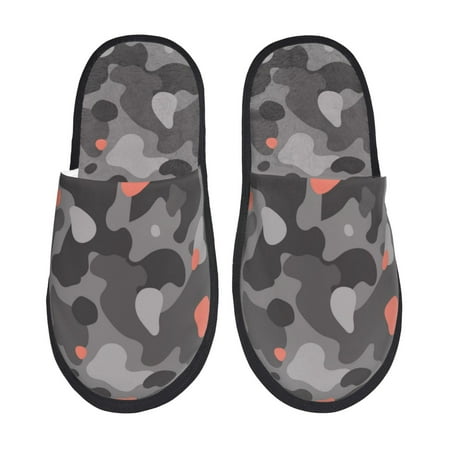 

House Slippers for Women and Men Grey Red Camouflage Comfy Fuzzy Bedroom Slippers Furry Home Shoes for Indoor Outdoor