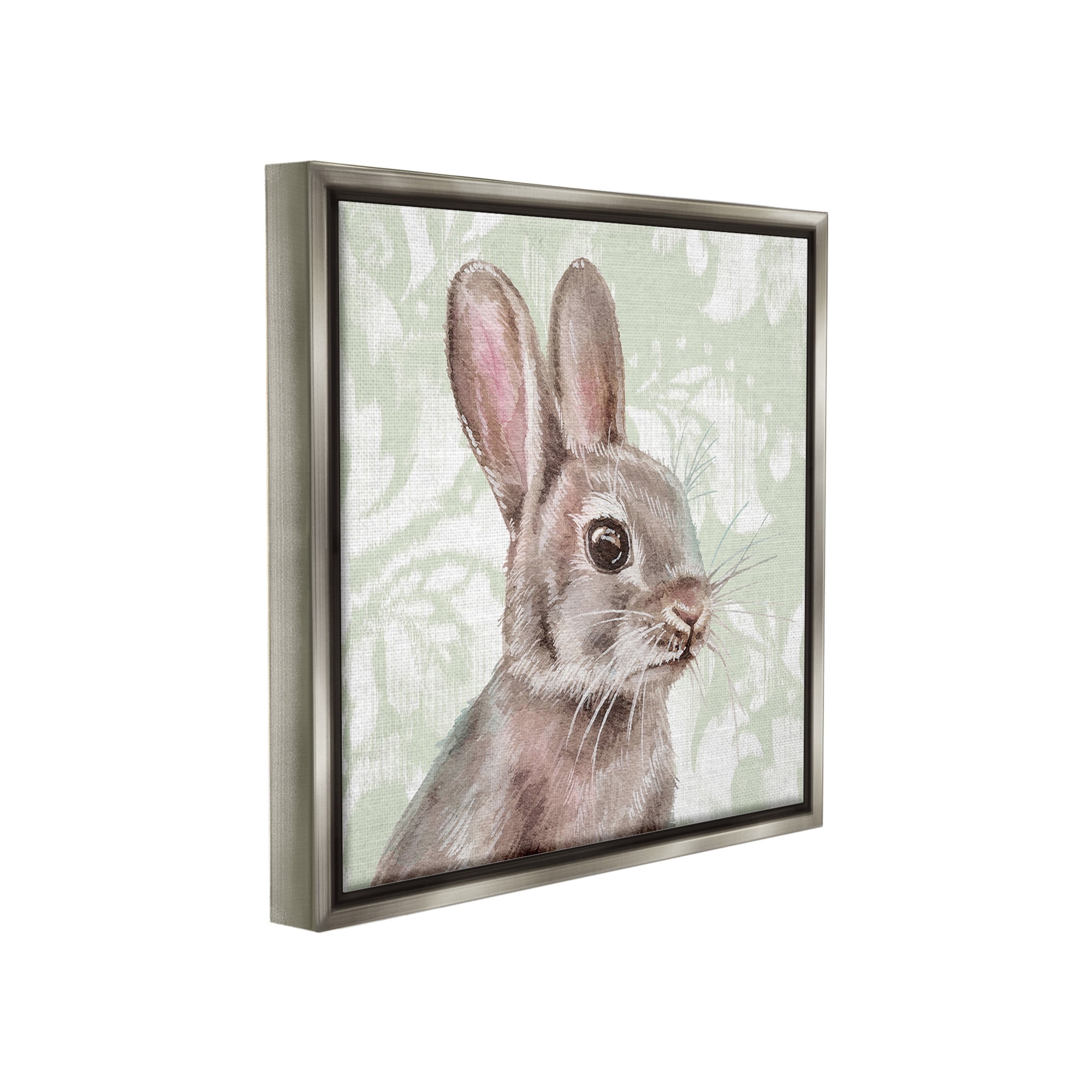 Stupell Industries Rabbit with Floral Pattern Animals & Insects Painting Gray Floater Framed Canvas Art Print Wall Art, 25 x 25