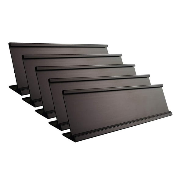 2" x 8"Aluminum Desk Name Plate Holder, Office Business Desk Sign Holder Desktop-5 Pack (Black)