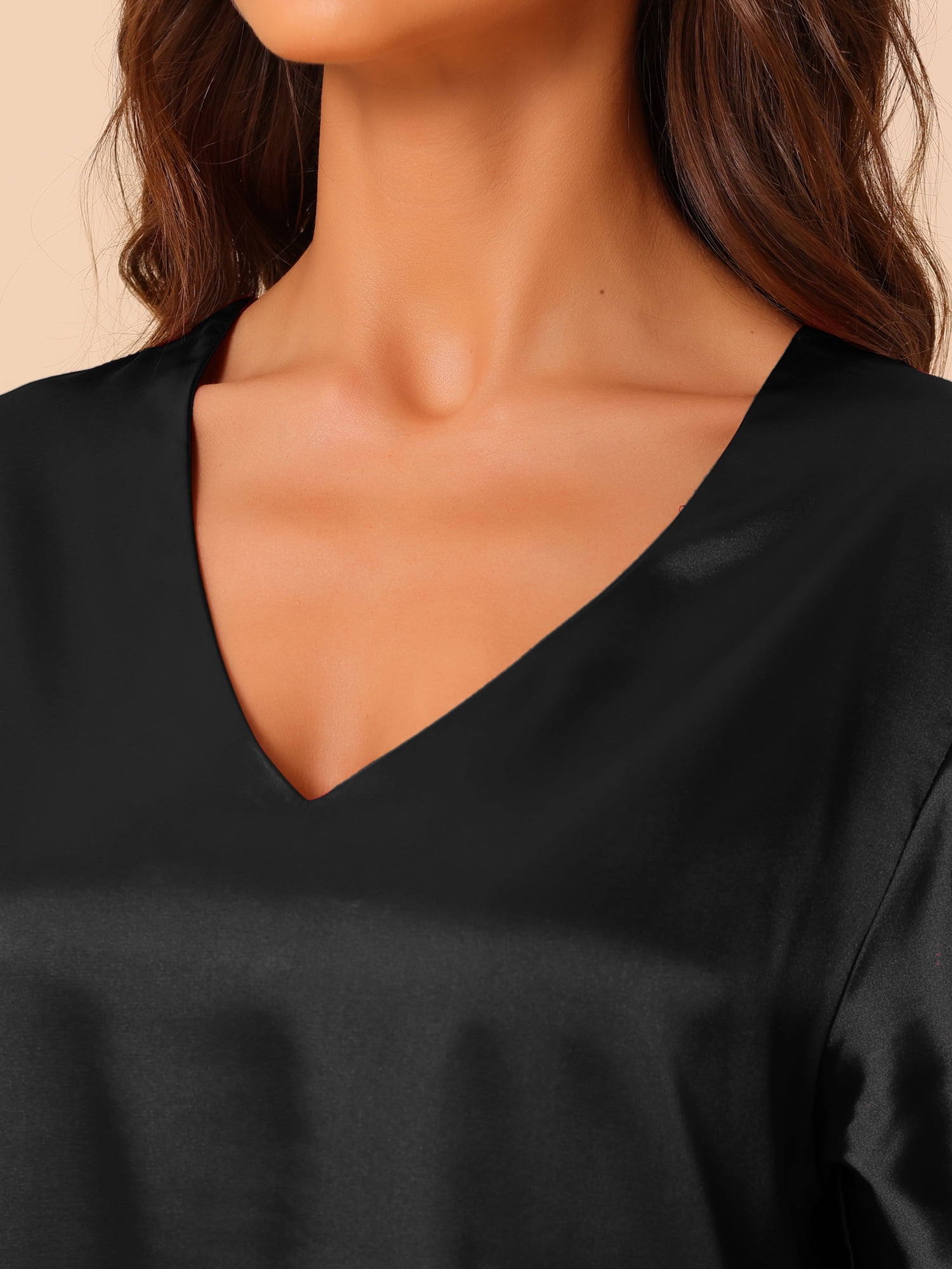DARING DIVA Women's Satin Flare Bell Short Sleeve Nightgown XS Black