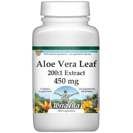 TerraVita Extra Strength Aloe Vera Leaf 200:1 Extract - 450 mg, (100 Capsules, 1-Pack, Zin: 514071)