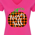 thumbnail image 4 of Inktastic Happy Fall Plaid Pumpkin Women's V-Neck T-Shirt, 4 of 5