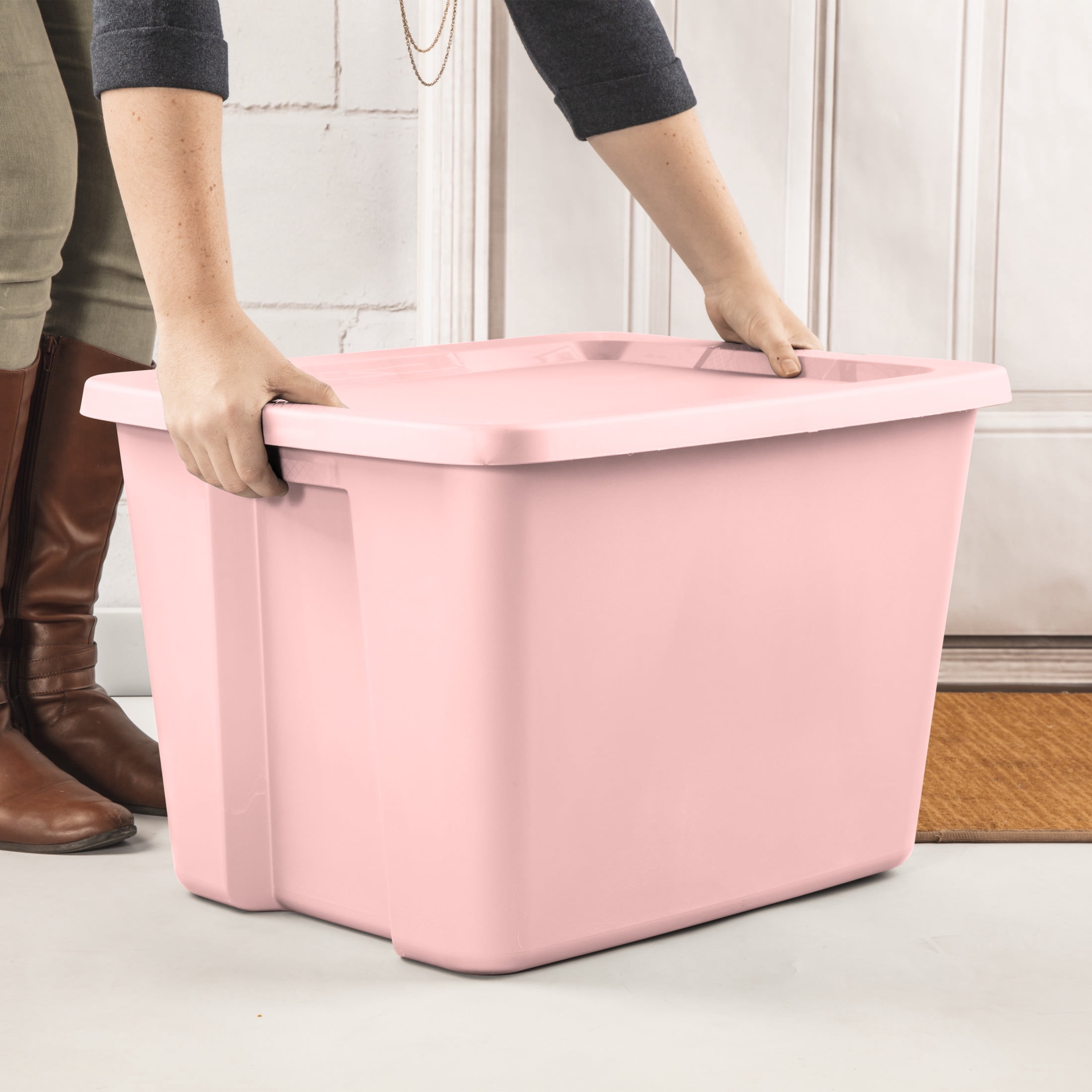 Sterilite Large Storage Bin, 18 Gallon Plastic Storage Container with Snap-On Lid, Pink