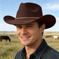 thumbnail image 2 of XIAOCHA Cattleman Wool Cowboy Hat for Mens Shapeable Brim Farm Horse Riding Western Cowboy Hat,Coffee, 2 of 4