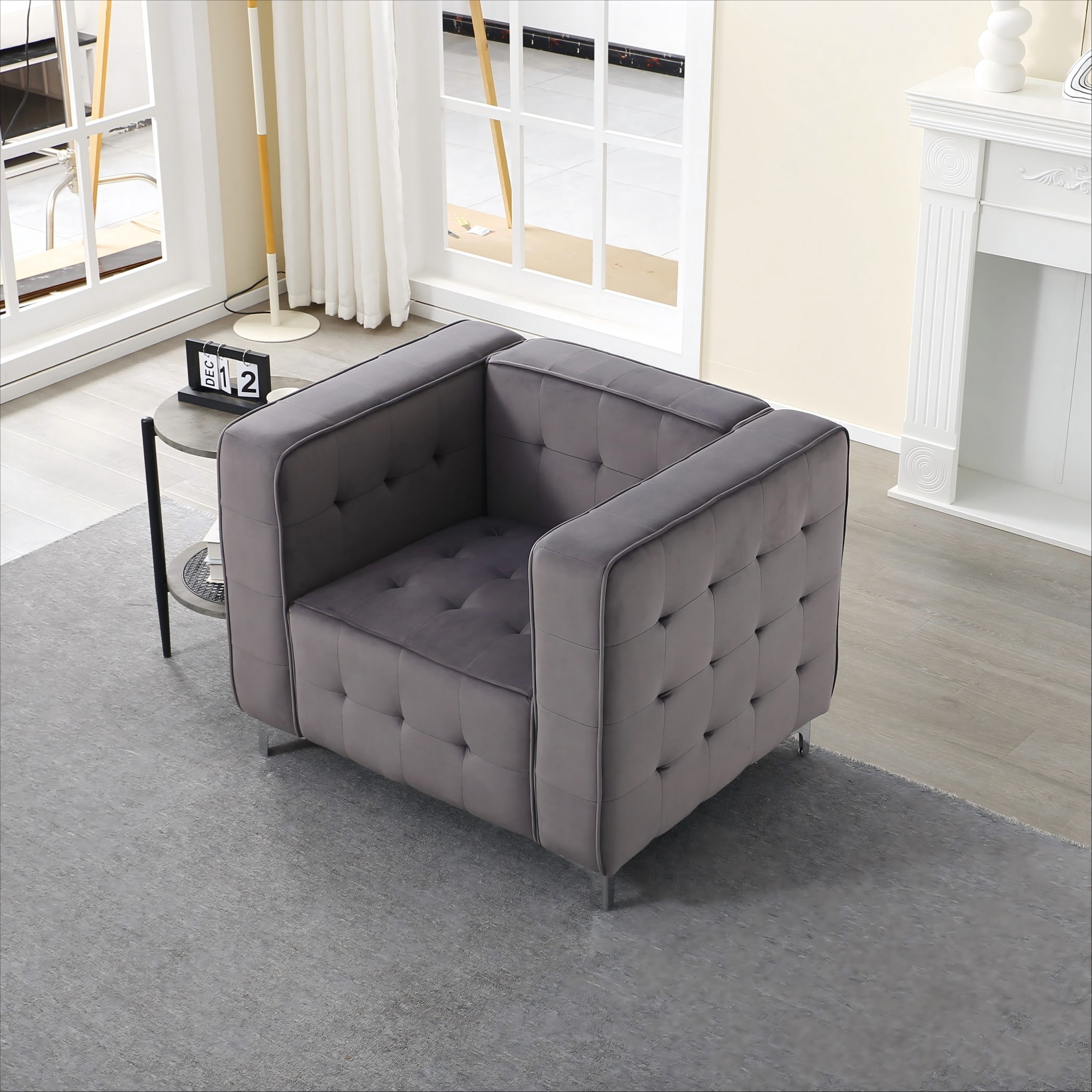 BSHTI 24.41" Velvet Accent Chair – Tufted Seat & Back, Solid Wood Frame, Metal Legs, High-Density Foam, Easy Assembly – For Living Room, Bedroom, Den