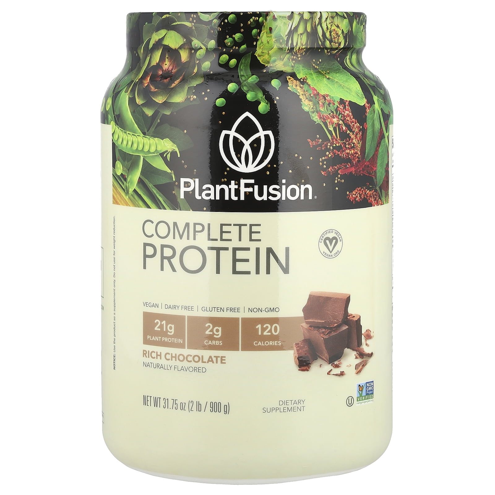 PlantFusion Complete Protein Powder, Rich Chocolate, 2 lb (900 g) Powder