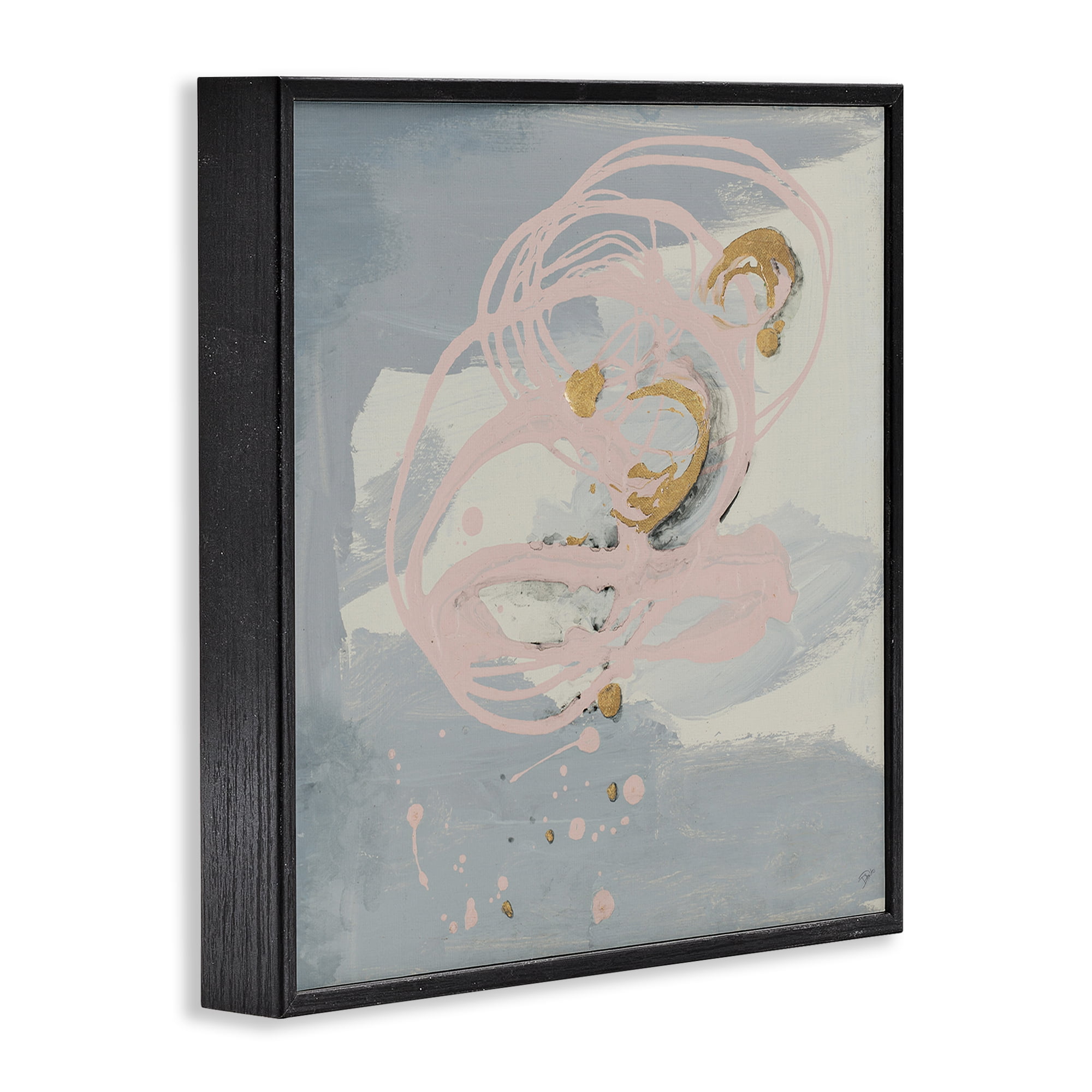 Stupell Industries Grey with Pink Swirl Abstract Painting Black Framed Art Print Wall Art, 17 x 17