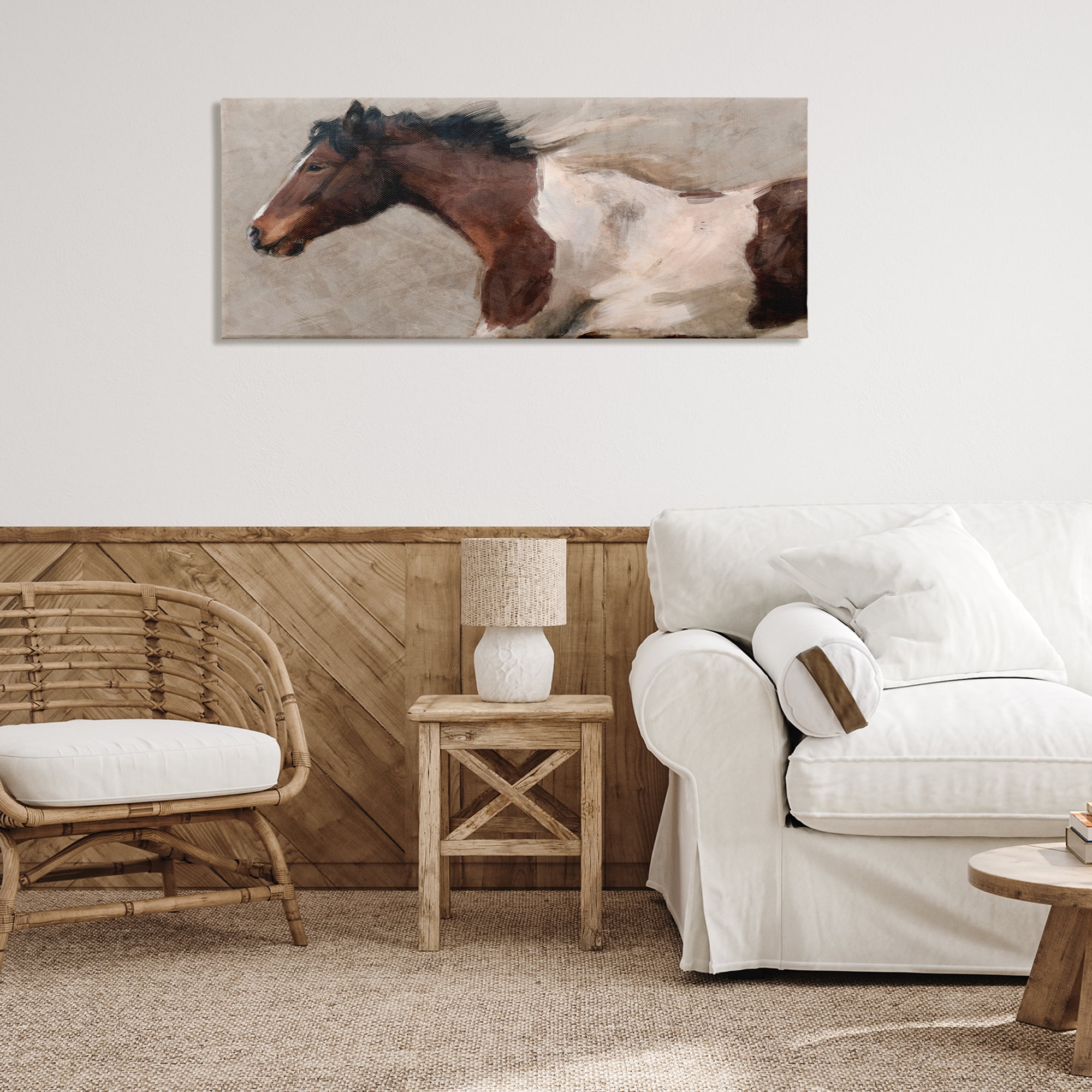 Stupell Industries Brown & White Horse Animals & Insects Painting Gallery Wrapped Canvas Art Print Wall Art, 48 x 20