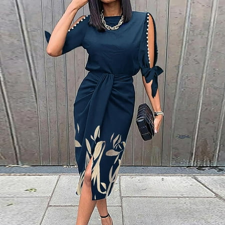 

Womens Pleated Bodycon Dress Ladies Slit Ol Formal Cocktial Party Dresses
