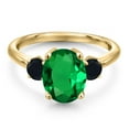 thumbnail image 3 of Gem Stone King 2.44 Ct Oval Green Nano Emerald Black Onyx 18K Yellow Gold Plated Silver Ring, 3 of 6