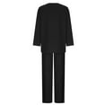 thumbnail image 3 of HAiming Women's 2 Piece Linen Set Long Sleeve Round Neck Top Drawstring Wide Leg Pant Summer Plus Size Casual Outfits, 3 of 7